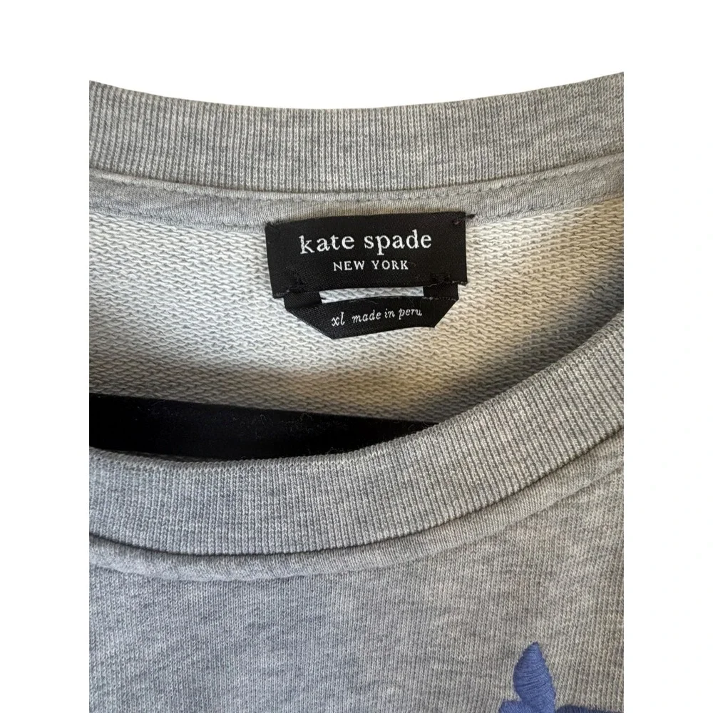 Kate Spade New York Grey Butterfly Embroidered Puff Sleeve Sweatshirt XL